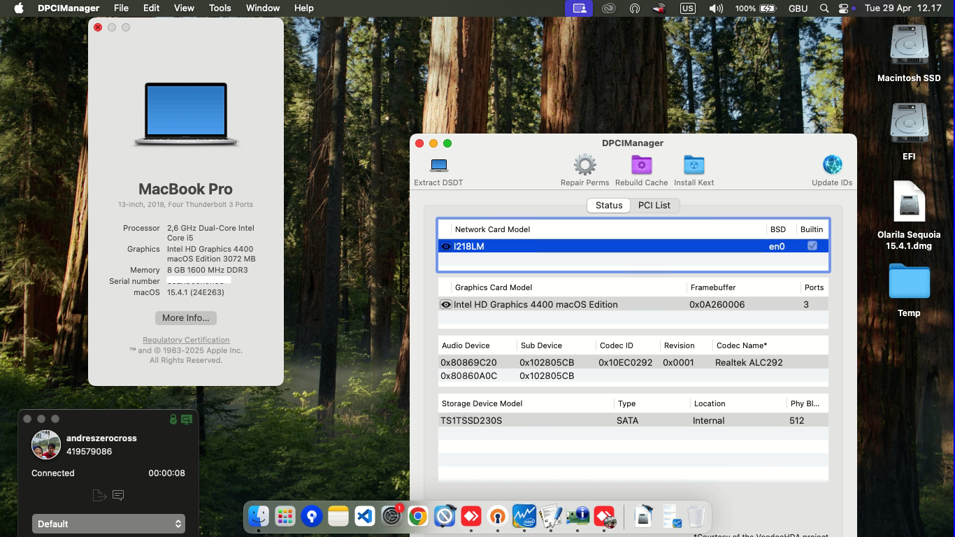 Success Hackintosh macOS Sequoia 15.4.1 Build 24E263 in Dell Latitude E7440